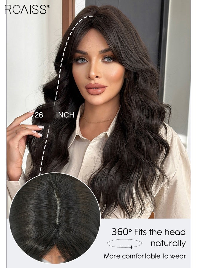 roaiss Natural Black Wavy Hair Wig, Women's Middle Parting Natural Soft Synthetic Heat Resistant Hair Wig for Wedding Cosplay Party Daily Use, 67cm (26 inches) - Image 4